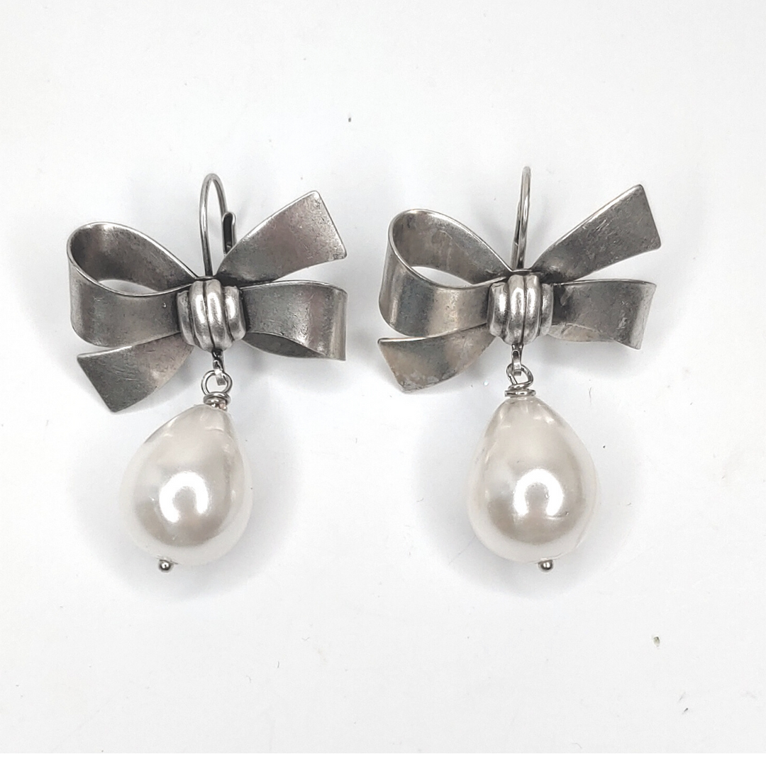 Silver Bow & Pearl Earring, Beauty In Stone Jewelry at $59