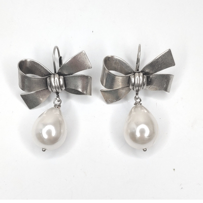 Silver Bow & Pearl Earring, Beauty In Stone Jewelry at $59