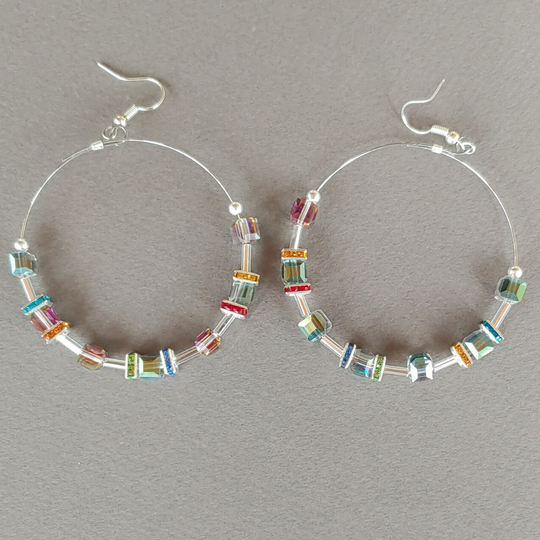 Hoop Earrings Multi Color Cubes & Crystal, Beauty In Stone Jewelry at $49