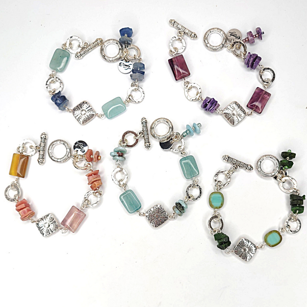 Gemstone Bracelet Larimar, Amethyst, Kyanite, Rhodonite, Chrysoprase Choice, Beauty In Stone Jewelry at $65