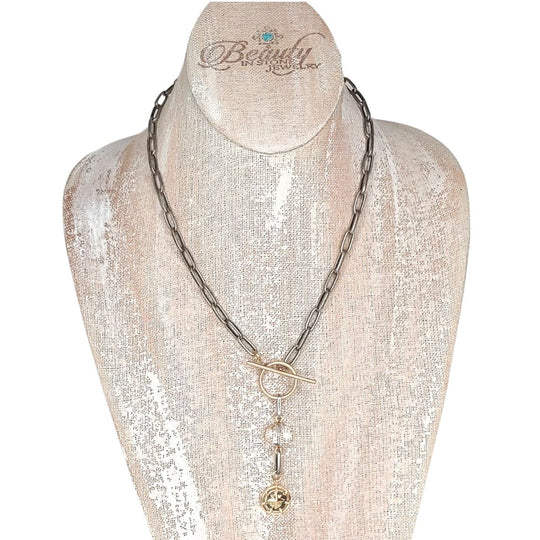 Compass & Crystal Mixed Metal Necklace, Beauty In Stone Jewelry at $78