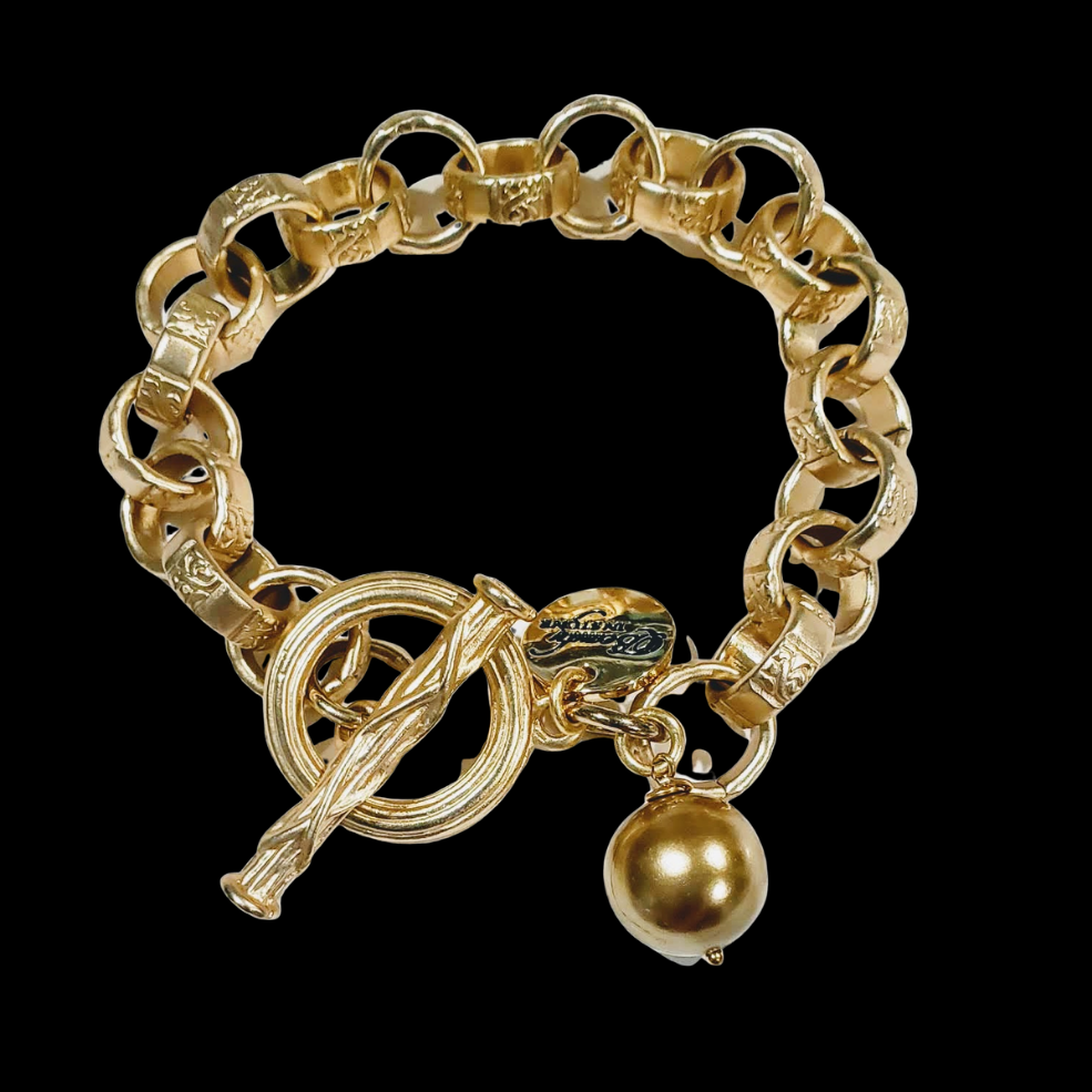 Chain Link Bracelet With Gold Pearl, Beauty In Stone Jewelry at $99