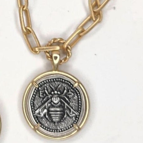 Gold Necklace with Bee or Compass Pendant, Beauty In Stone Jewelry at $62