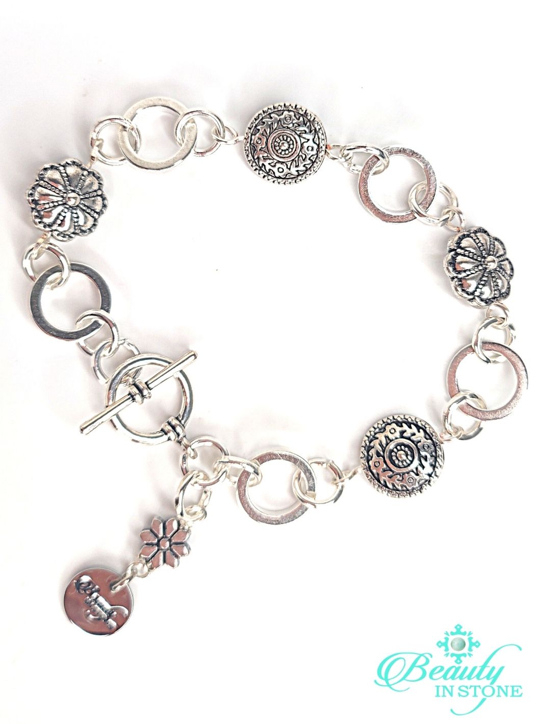 Chain Bracelet With Daisy Flower Link, Beauty In Stone Jewelry at $39