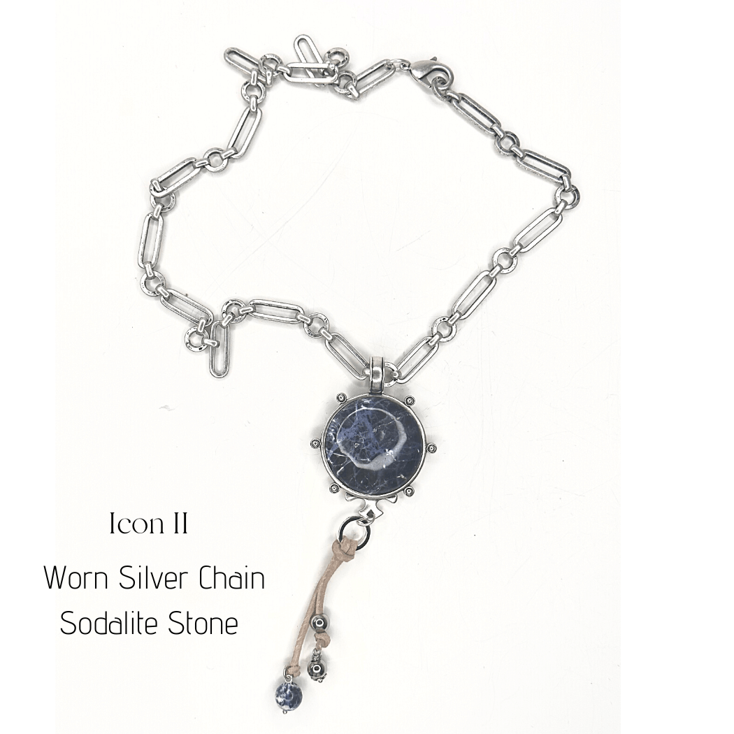 Chunky Link Necklace With Blue Stone Pendant