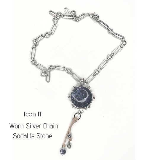 Chunky Link Necklace With Blue Stone Pendant