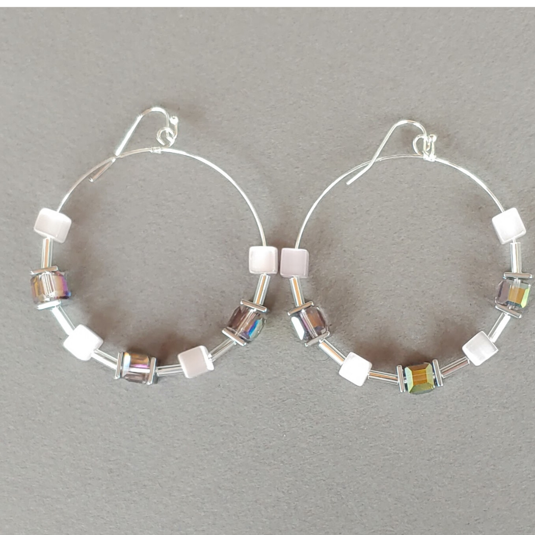 Cube Hoop Earrings Pink Mix, Beauty In Stone Jewelry at $49