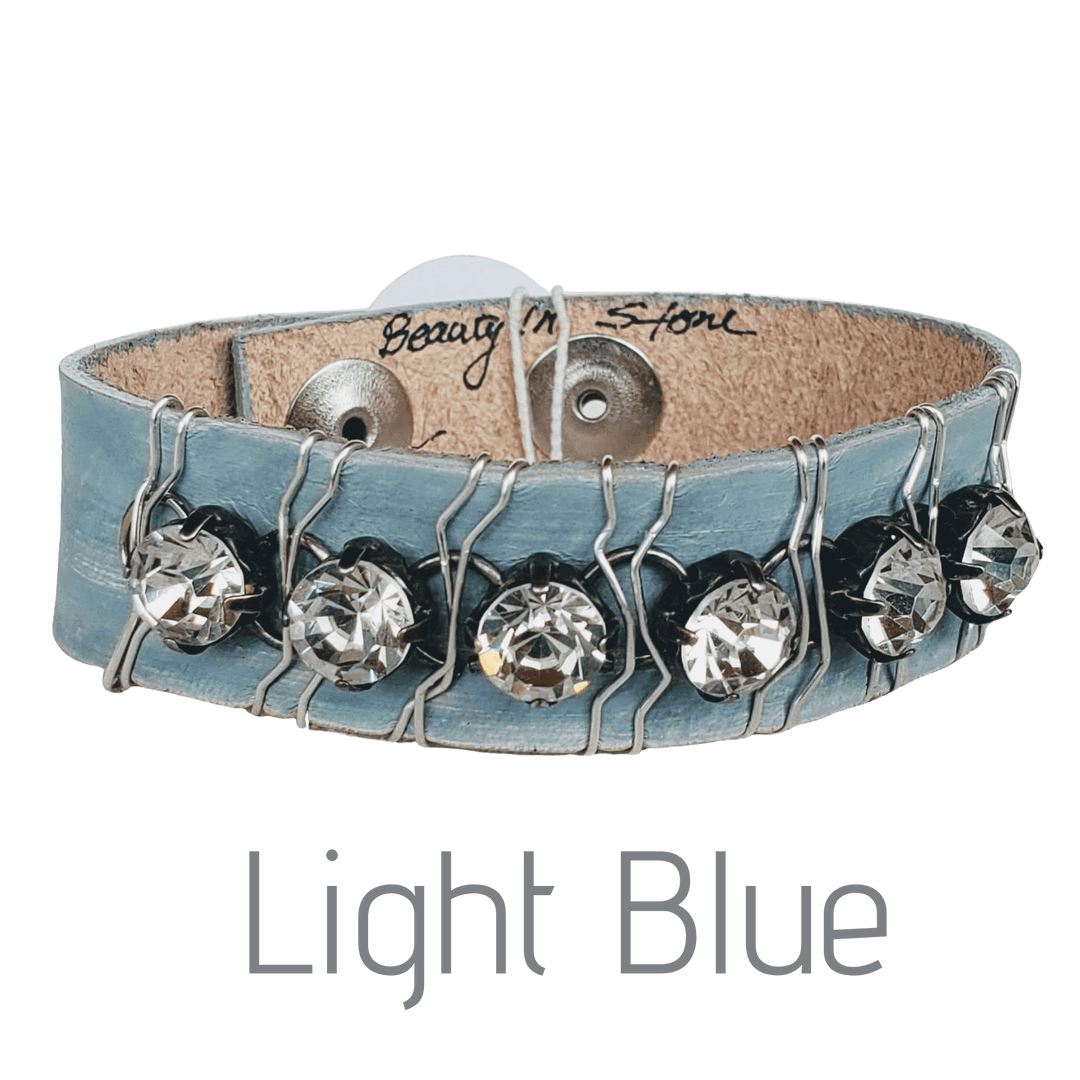 10 Colors Rhinestone Leather Cuff, Beauty In Stone Jewelry at $69