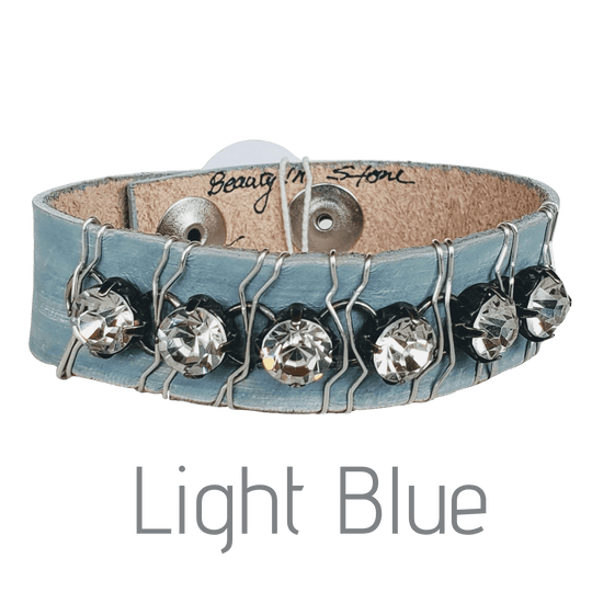 10 Colors Rhinestone Leather Cuff, Beauty In Stone Jewelry at $69