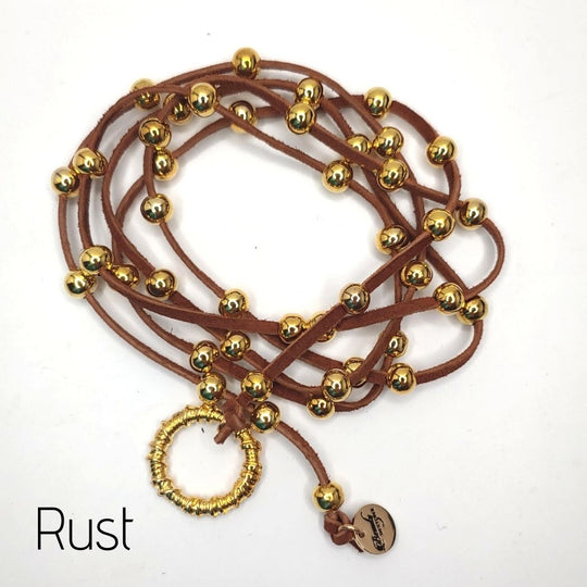 Big Link Gold Beaded Lariat on Suede Leather, Beauty In Stone Jewelry at $80