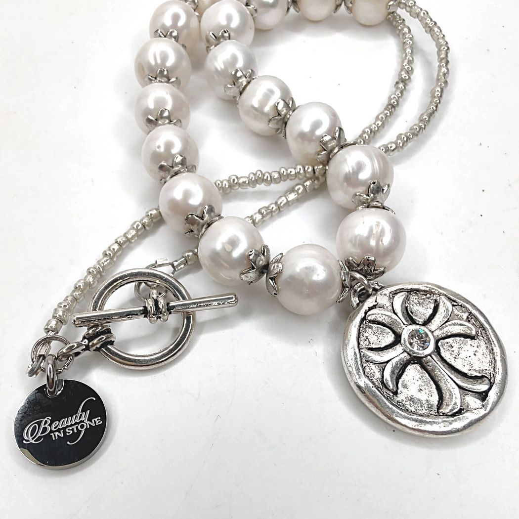 Freshwater Pearl & Cross Necklace, Beauty In Stone Jewelry at $149