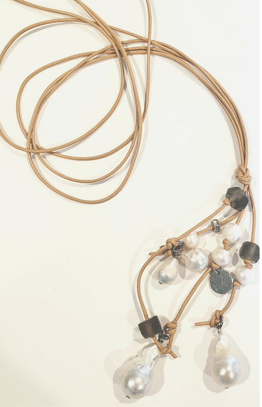 Luxe Cascading Pearls Handmade Lariat Necklace, Beauty In Stone Jewelry at $199