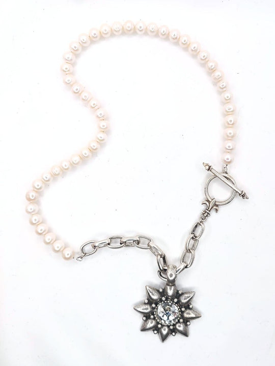 Pearl Necklace With Swarovski Crystal Star Cast Pendant, Beauty In Stone Jewelry at $210