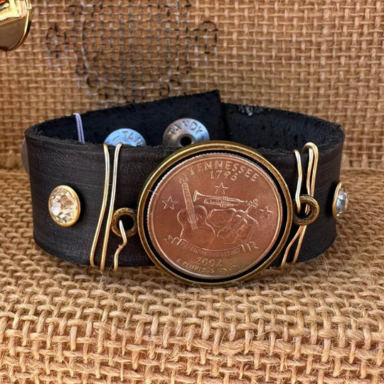 State Coin Leather Band Bracelet