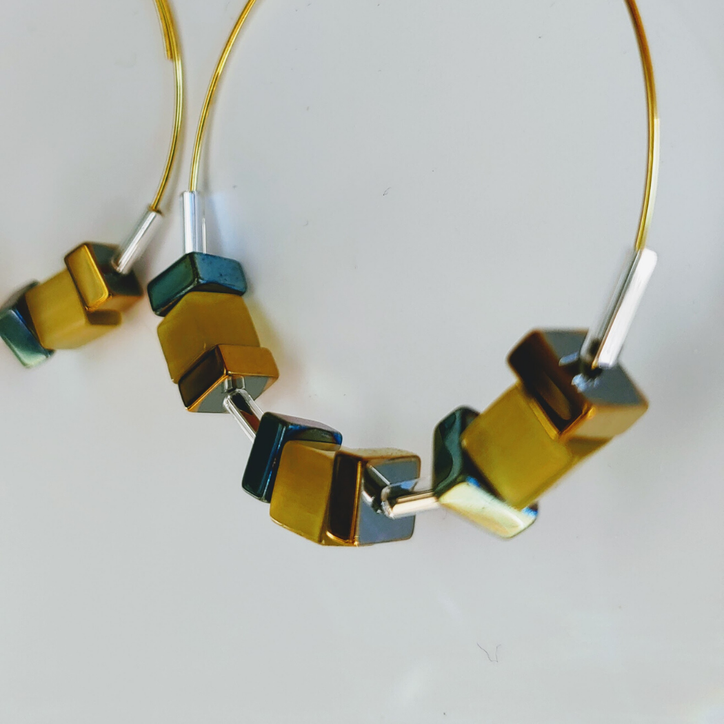 Cube Hoop Earrings Bronze Mix, Beauty In Stone Jewelry at $49