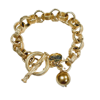 Chain Link Bracelet With Gold Pearl, Beauty In Stone Jewelry at $99