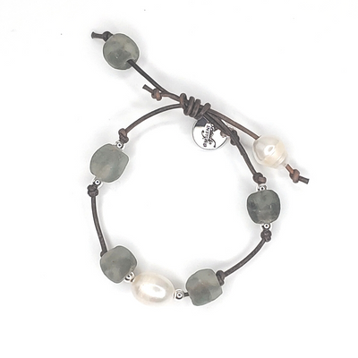 Leather Beach Glass Bracelet Choice, Beauty In Stone Jewelry at $49