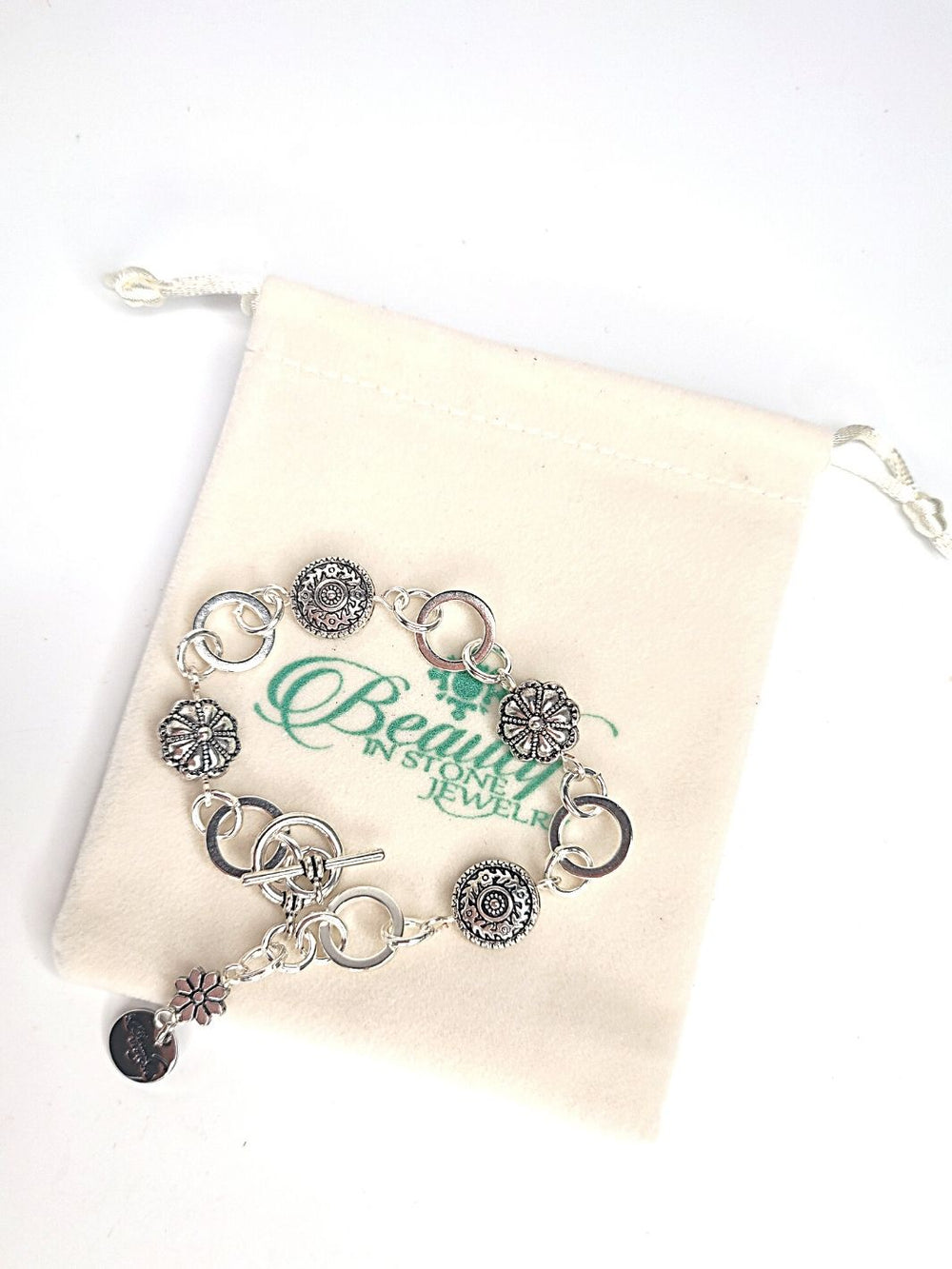 Chain Bracelet With Daisy Flower Link, Beauty In Stone Jewelry at $39