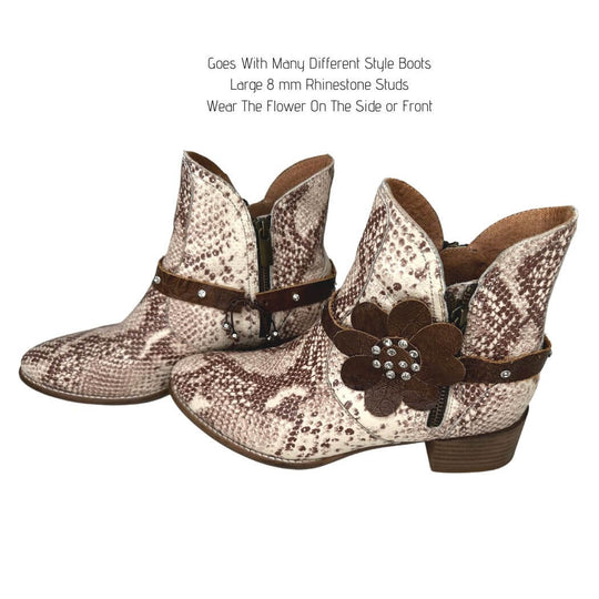 Studded Leather Boot Straps With Vintage Flower