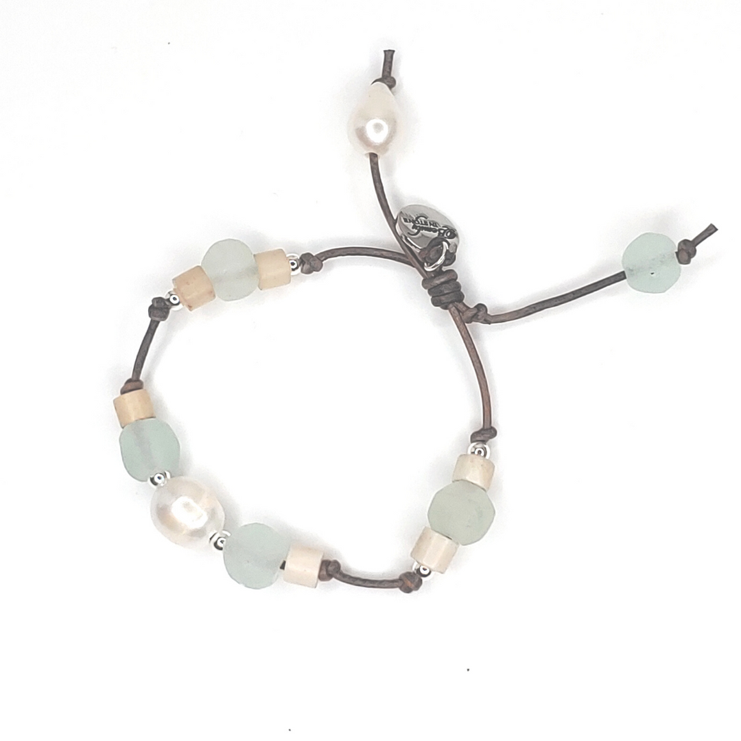 Leather Beach Glass Bracelet Choice, Beauty In Stone Jewelry at $49