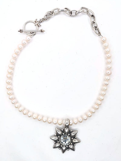 Pearl Necklace With Swarovski Crystal Star Cast Pendant, Beauty In Stone Jewelry at $210