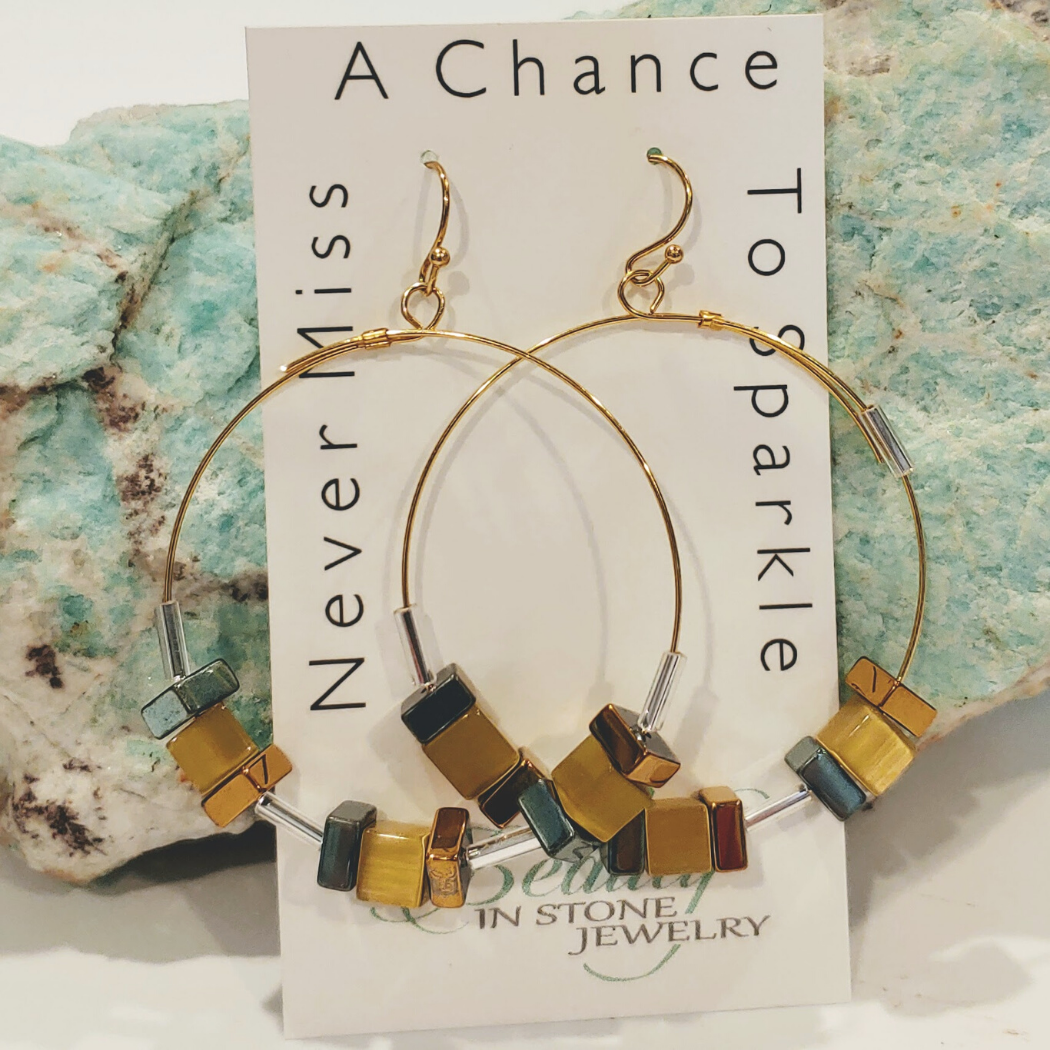Cube Hoop Earrings Bronze Mix, Beauty In Stone Jewelry at $49