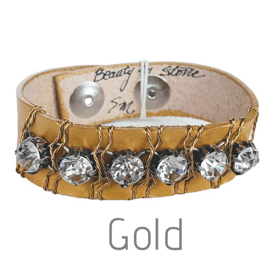 10 Colors Rhinestone Leather Cuff, Beauty In Stone Jewelry at $69