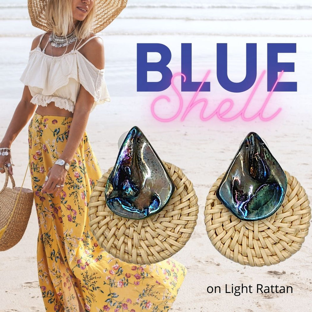 Rattan Earrings Shell Color CHOICE, Beauty In Stone Jewelry at $35