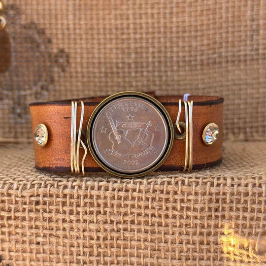 State Coin Leather Band Bracelet