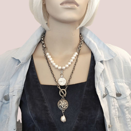 Front Toggle Necklace With Medallion & Pearl Dangle, Beauty In Stone Jewelry at $149