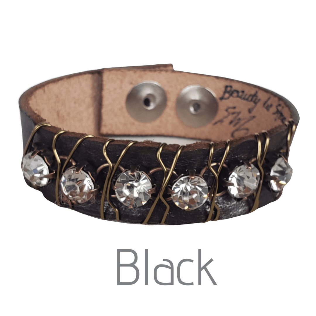 10 Colors Rhinestone Leather Cuff, Beauty In Stone Jewelry at $69