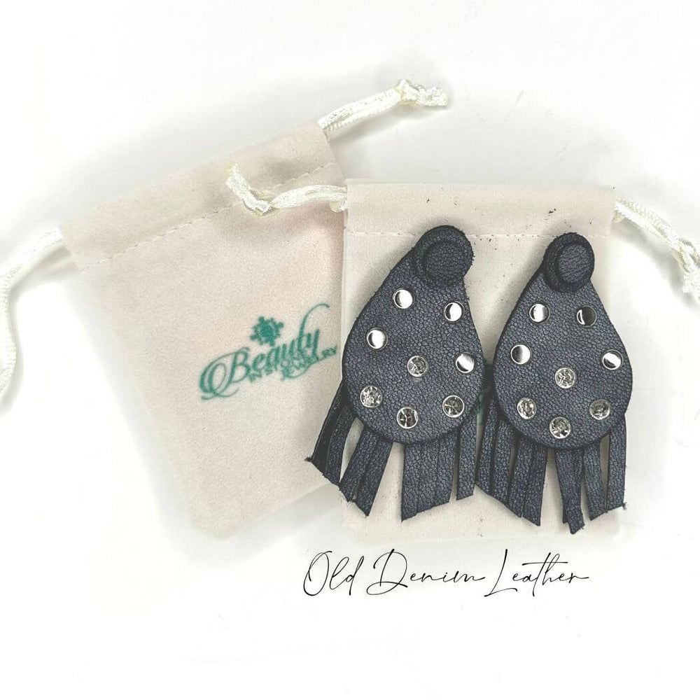 Studded Leather Western Earrings With Fringe