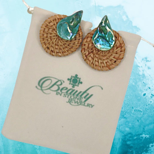 Rattan Earrings Shell Color CHOICE, Beauty In Stone Jewelry at $35