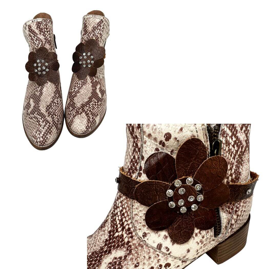 Studded Leather Boot Straps With Vintage Flower