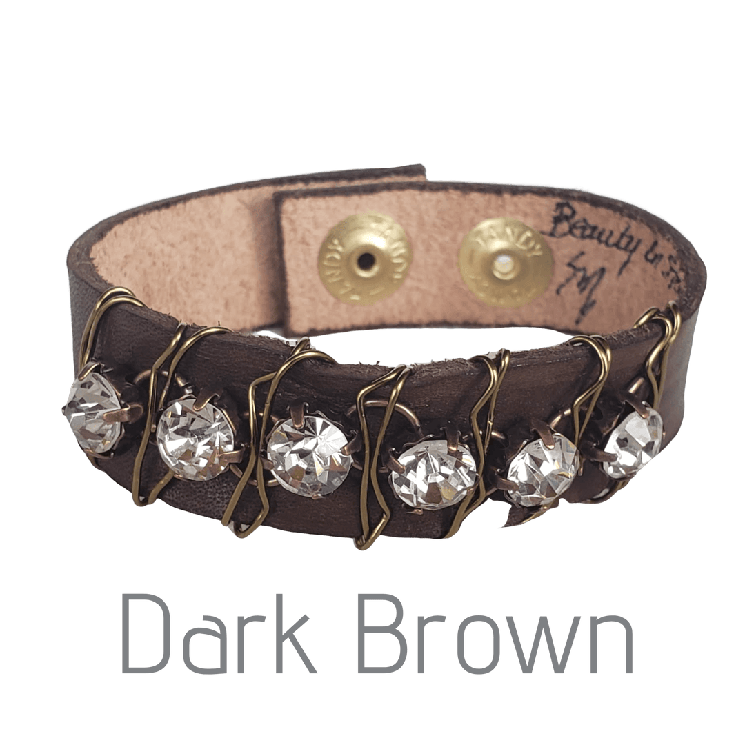 10 Colors Rhinestone Leather Cuff, Beauty In Stone Jewelry at $69