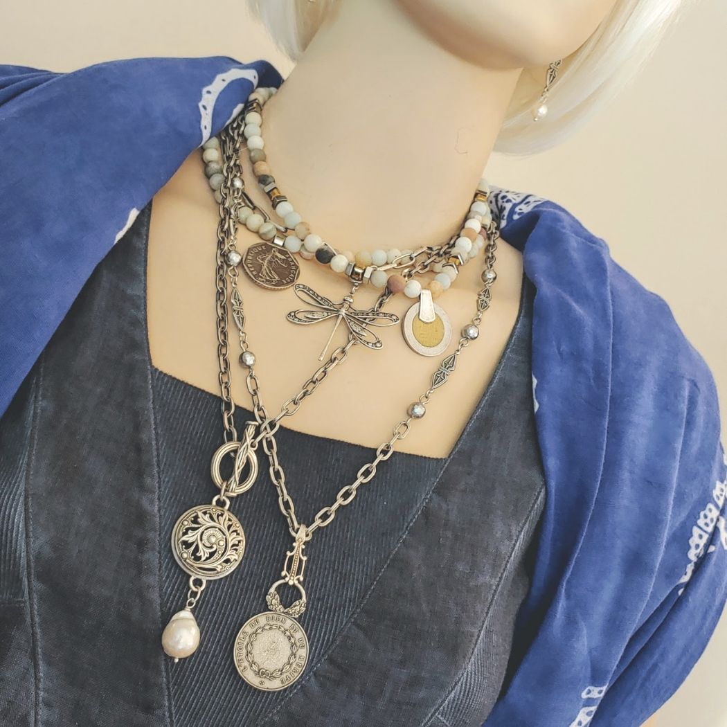 Front Toggle Necklace With Medallion & Pearl Dangle, Beauty In Stone Jewelry at $149