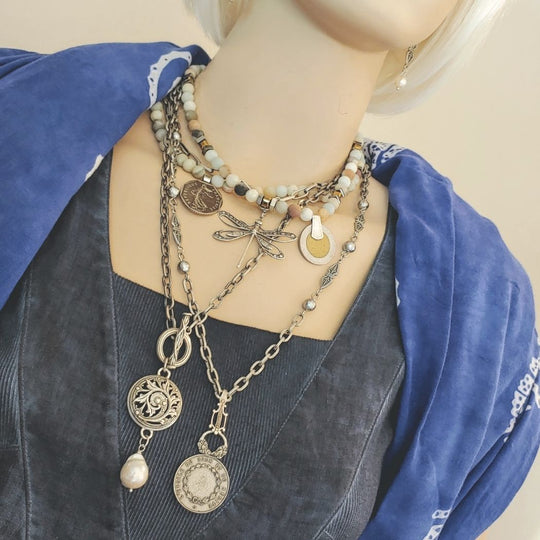 Front Toggle Necklace With Medallion & Pearl Dangle, Beauty In Stone Jewelry at $149