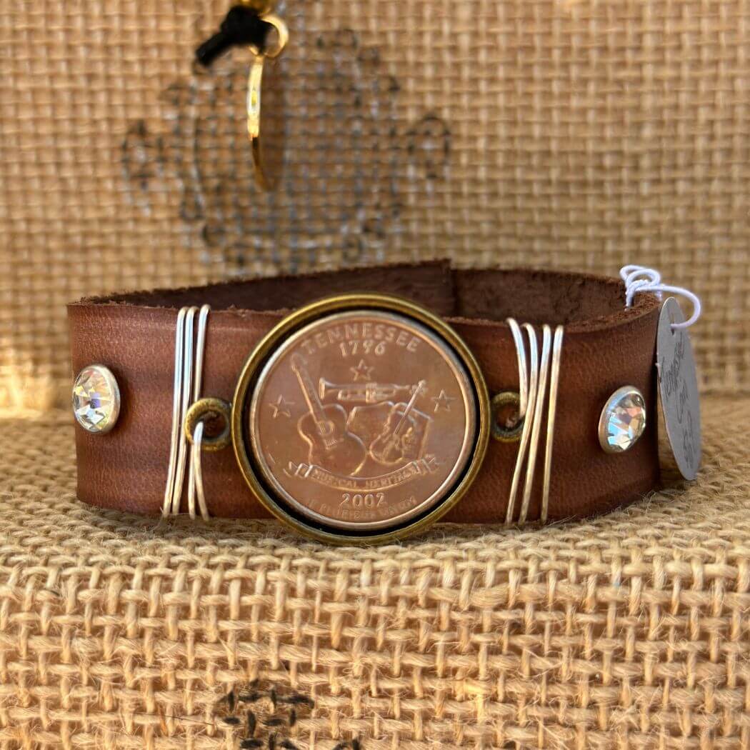 State Coin Leather Band Bracelet