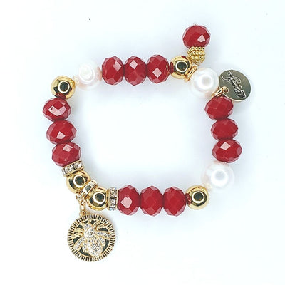 Freshwater Pearl & Red Rondelle Bracelet, Beauty In Stone Jewelry at $84