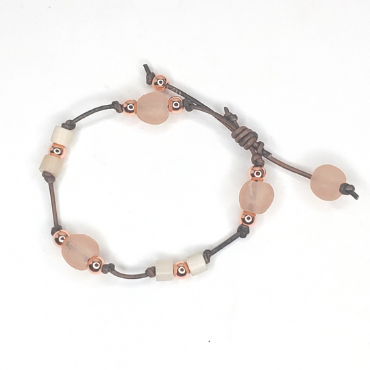 Leather Beach Glass Bracelet Choice, Beauty In Stone Jewelry at $49