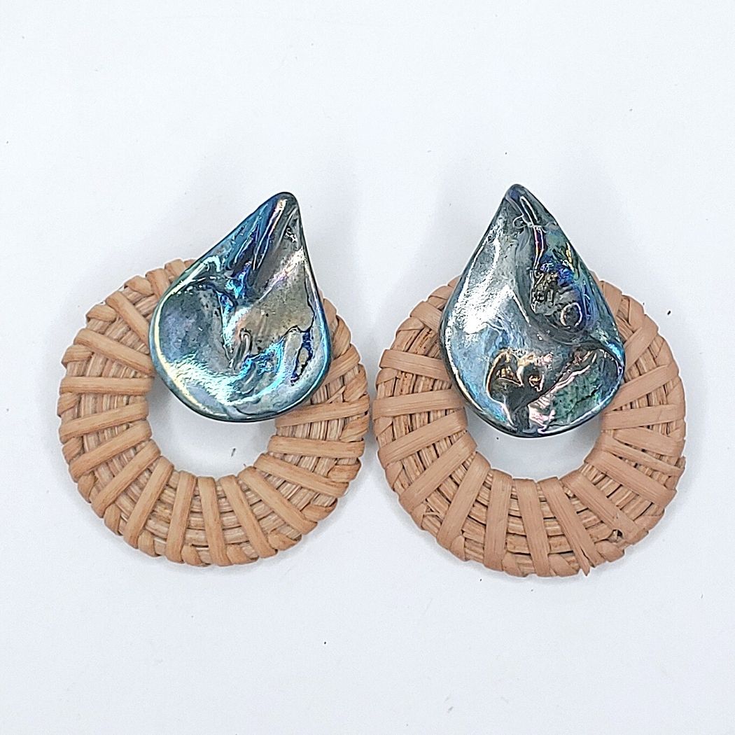 Rattan Earrings Shell Color CHOICE, Beauty In Stone Jewelry at $40