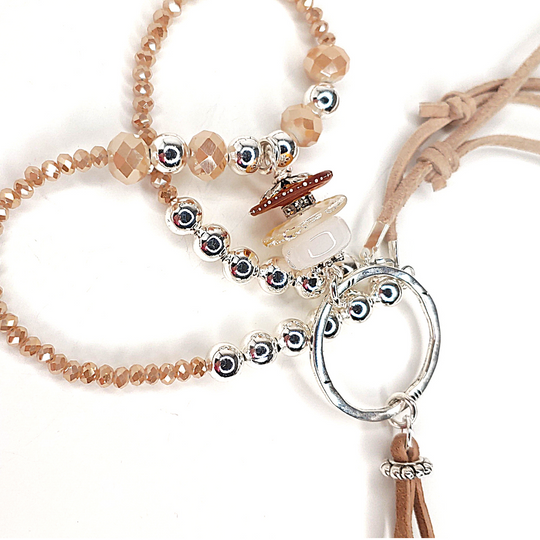 Circle Pendant Tassel Necklace With Lampwork Beads, Beauty In Stone Jewelry at $98