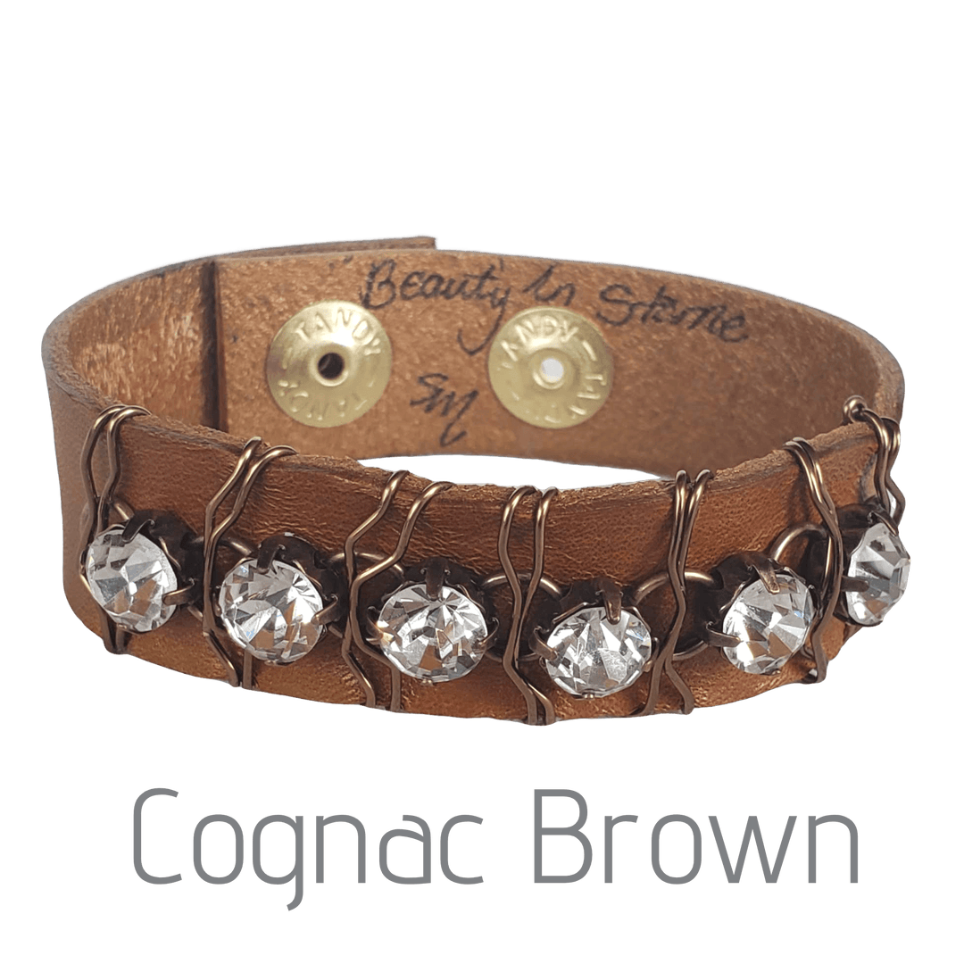 10 Colors Rhinestone Leather Cuff, Beauty In Stone Jewelry at $69