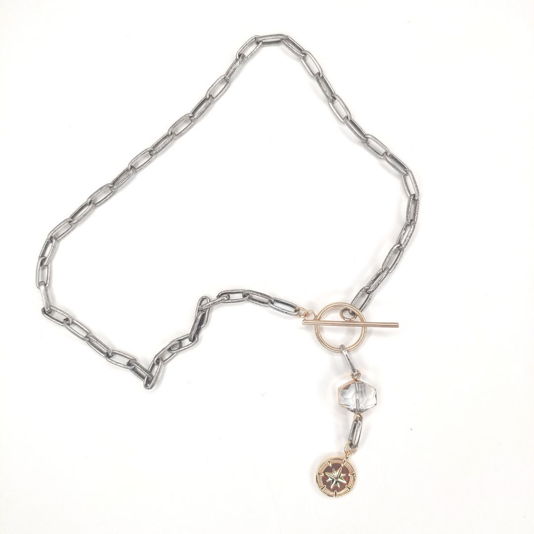 Compass & Crystal Mixed Metal Necklace, Beauty In Stone Jewelry at $78