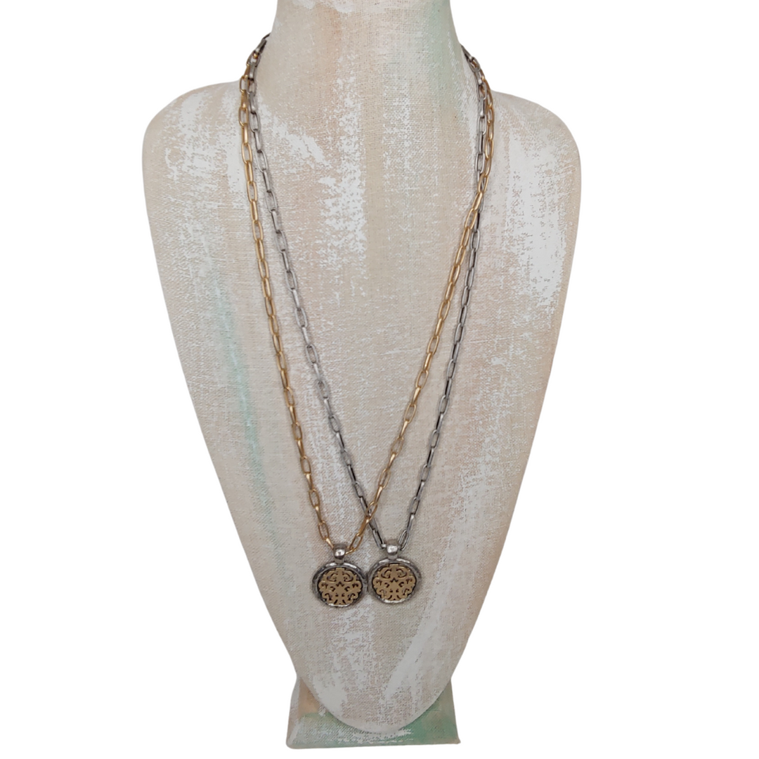 Two Tone Pendant Necklace On Gold or Silver Chain, Beauty In Stone Jewlery at $99