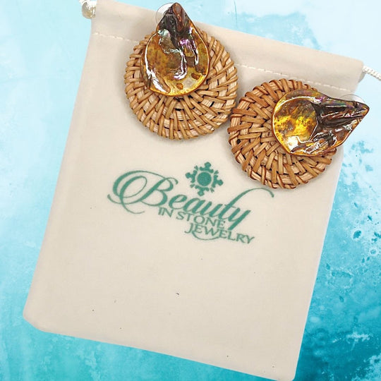 Rattan Earrings Shell Color CHOICE, Beauty In Stone Jewelry at $35