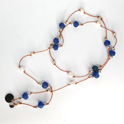 Beach Glass & Pearl Lariat Necklace Dark Blue, Beauty In Stone Jewelry at $149