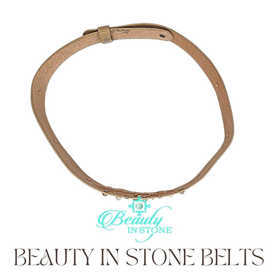 Handmade Leather Belt Pearls & Rhinestones on Beige Leather, Beauty In Stone Jewelry at $189