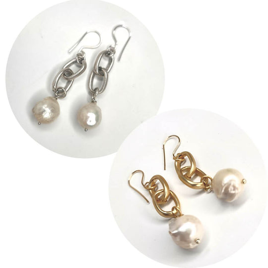 Baroque Pearl On Chain Earrings