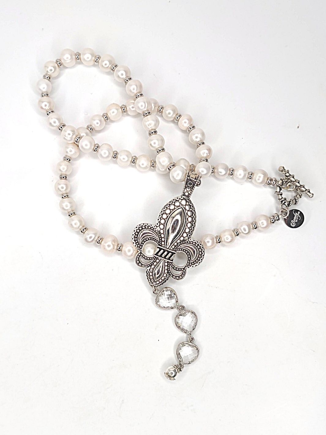 Freshwater Pearl Fleur De Lis Pendant Necklace, Beauty In Stone Jewlery at $249